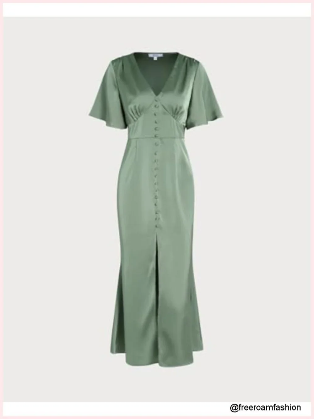 V Neck Ruffled Satin Midi Formal Cocktail Wedding Guest Dress